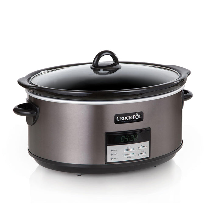 Crock-Pot Large 8-Quart Programmable Slow Cooker with Auto Warm Setting Black Stainless Steel