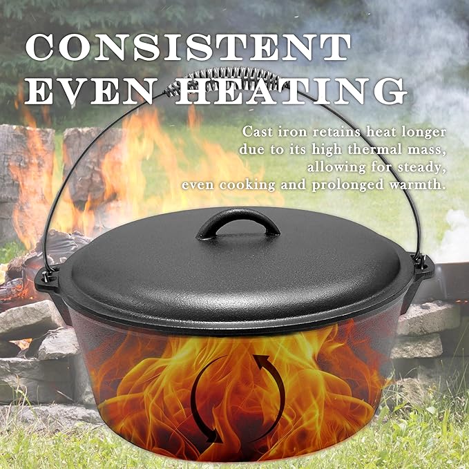 Cuisiland 12 Quart Cast Iron Dutch Oven with Dome lid & Bail Handle