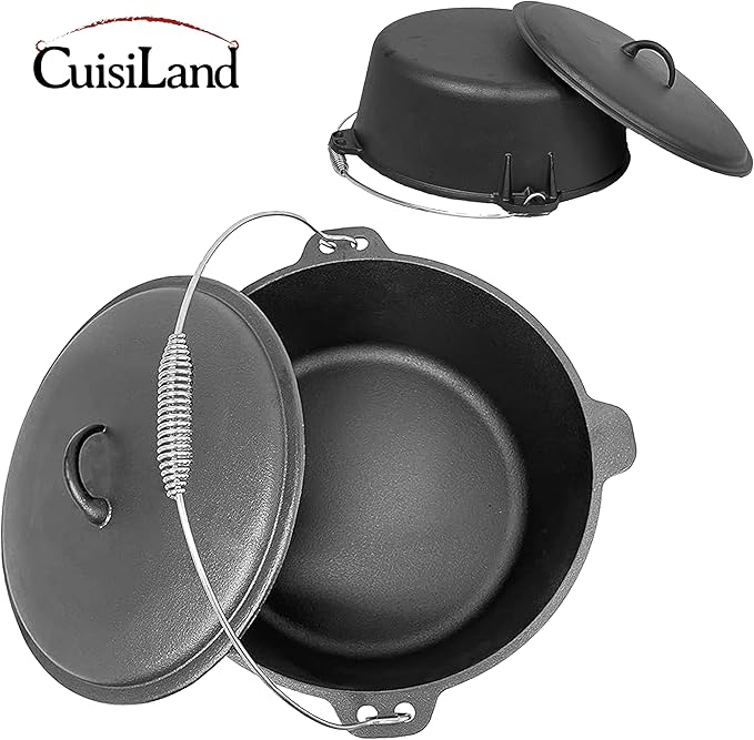 Cuisiland 12 Quart Cast Iron Dutch Oven with Dome lid & Bail Handle