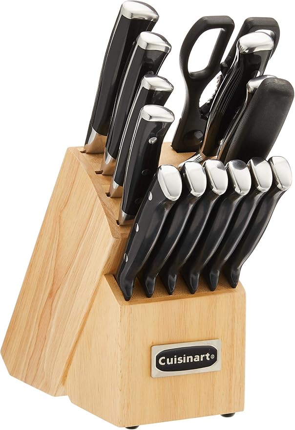 CUISINART Block Knife Set, 15pc Cutlery Knife Set with Steel Blades for Precise Cutting, Lightweight, Stainless Steel, Durable & Dishwasher Safe, C77BTR-15P