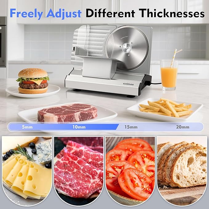CUSIMAX Meat Slicer,9", 200W,2 Stainless Steel Blades