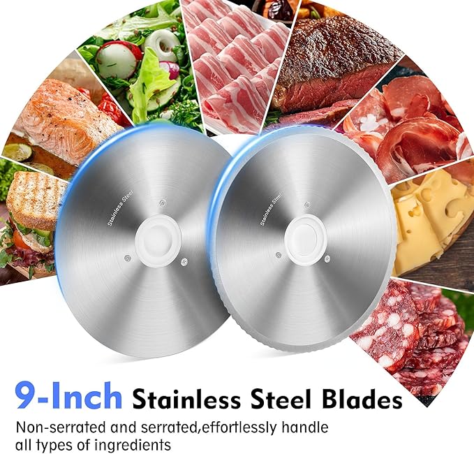 CUSIMAX Meat Slicer,9", 200W,2 Stainless Steel Blades
