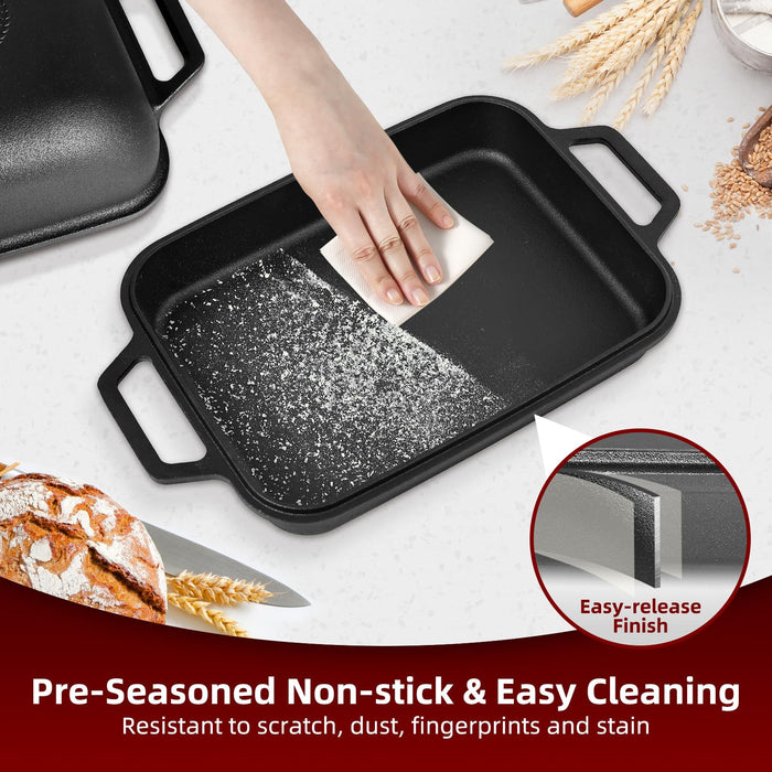 Davivy 9QT Large Cast Iron Bread Loaf Pan with Lid, Dutch Oven for Sourdough Bread Baking, Non-stick Cast Iron Sourdough Baking Pan with Lid, 12.3" x 9.2", Matte Black