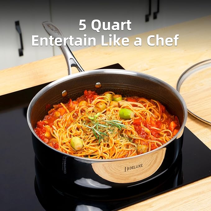 DELUXE 5 Qt Hybrid Ceramic Nonstick Deep Sauté Frying Pan & Lid