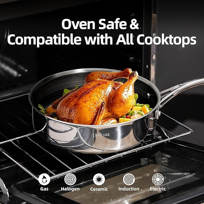 DELUXE 5 Qt Hybrid Ceramic Nonstick Deep Sauté Frying Pan & Lid