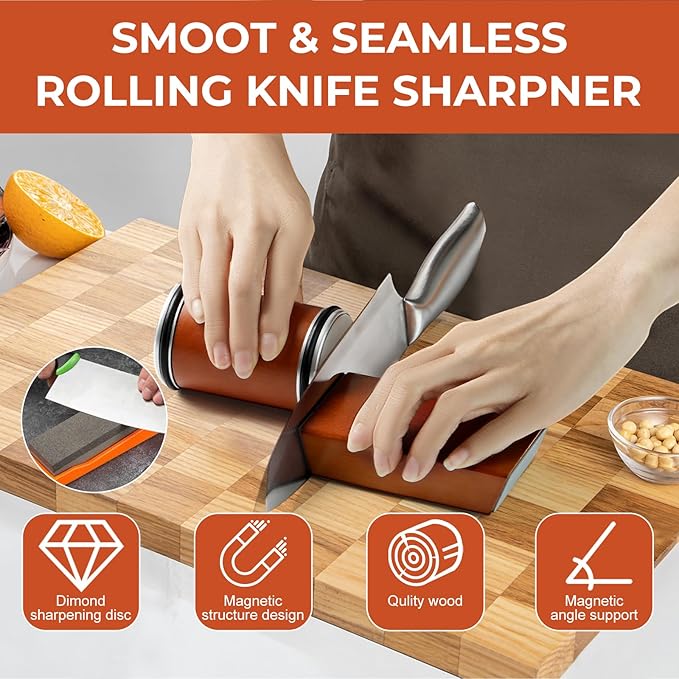DerHed rolling knife sharpener, durable diamond grinding head, replacement grinding head, 15 degree and 20 degree sharpening bevel suitable for various kitchen knives