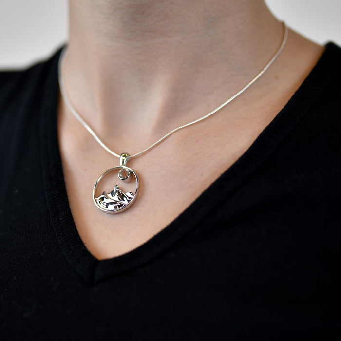 Desert Sun Gems Mountain Charm Sunstone Necklace on model