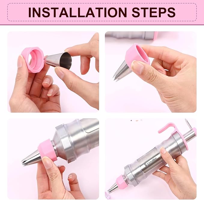 Dessert Decorating Syringe Set, Frosting Piping Kit icing piping kit Food Grade Stainless Steels (6 pro piping tips shooters 50 disposable piping bags) For Baking, Decorating Cupcake, Deviled Eggs