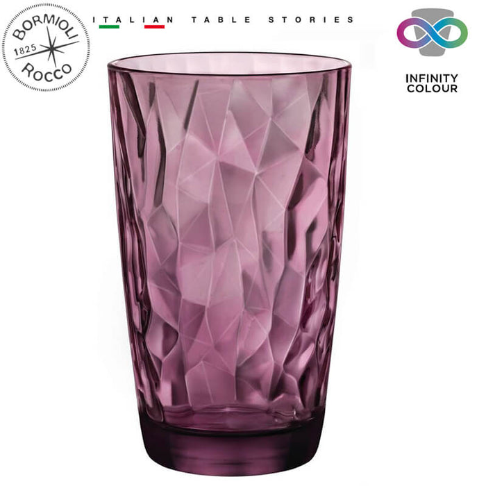 Diamond Cooler Rock Purple Bicchiere 47 cl Set 6 Pz in Vetro Colorato Viola