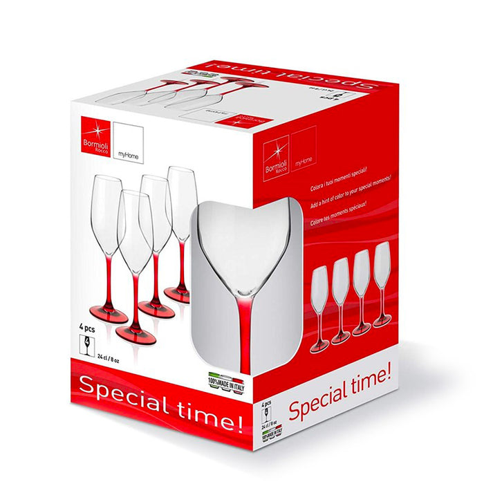 Divino Special Time Calice Flute 24 cl Gambo Rosso Set 4 Pz