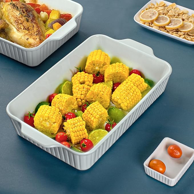 Dizada 9x13 Casserole Dish Set of 2 - Deep 4.2 Qt Porcelain Baking Dishes, Ceramic Bakeware for Lasagna, Roasts, Cake, Oven Microwave Safe(NO LIDS)