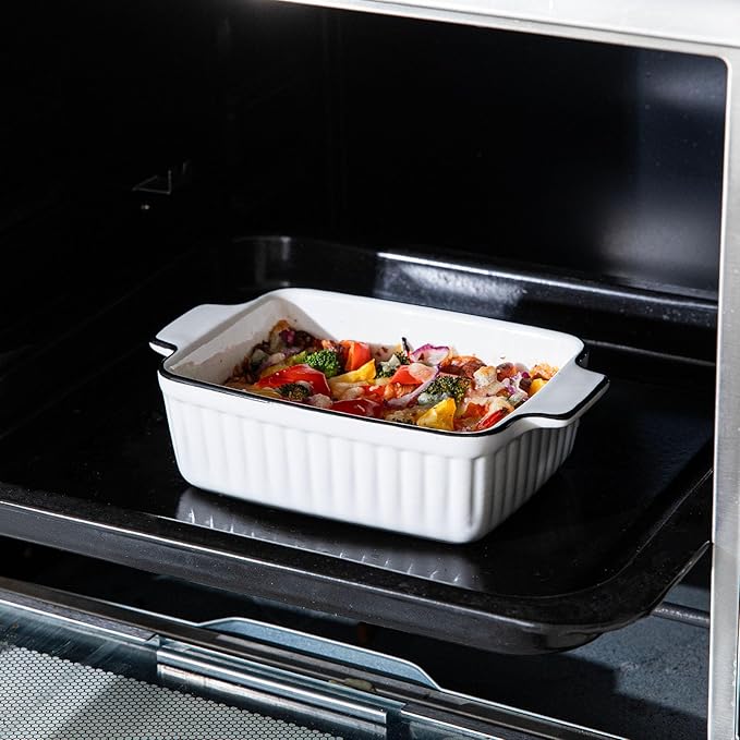 DLIM HOME 12 Oz Casserole Dish, Ceramic Baking Dishes Sets of 4, Small Casserole Dish with Handle, Porcelain Bakeware Sets, 5" Rectangular Baking Serving Dish for Casserole, Cakes, Dishwasher Oven Safe