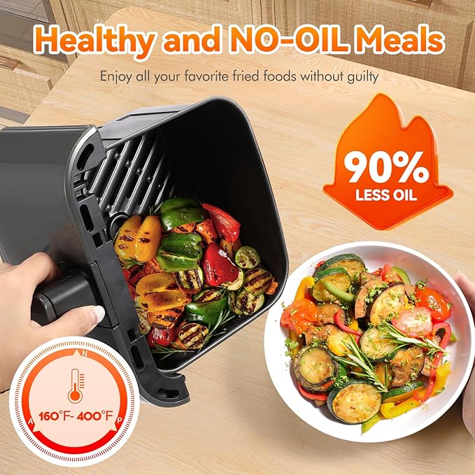 DOMEM 3 Qt Compact Air Fryer with Non-Stick Basket and Rack, User Friendly Simple Touchscreen, Cook in Simple Steps, Low-Oil Cooking Small Air Fryer, Space Saving Cooker