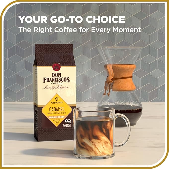 Don Francisco's Caramel Ground Coffee, Medium Roast – 100% Arabica, Flavored Coffee, 12 oz Bag