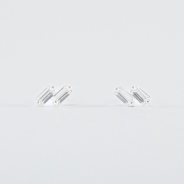 Double Rectangular CZ Stud Earrings