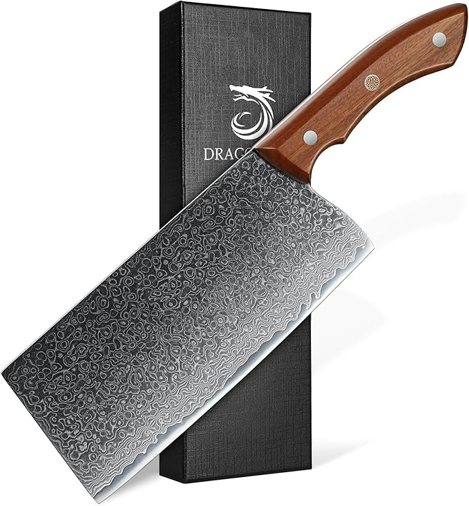 DRAGON RIOT 10 Inch Meat Cleaver, VG10 Steel, Wood Handle