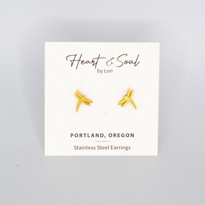 Dragonfly Gold Stainless Steel Stud Earrings