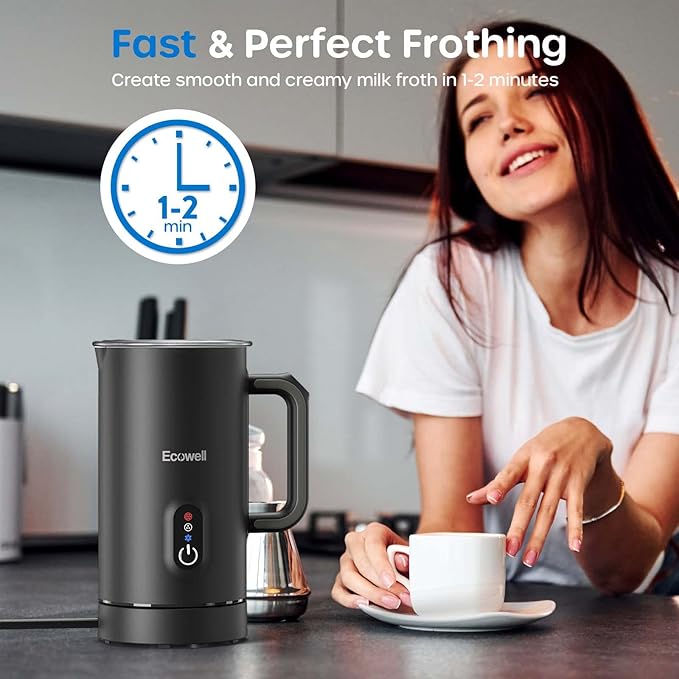 ECOWELL Milk Frother, 4-in-1 Electric Milk Steamer, 120s Fast Frothing