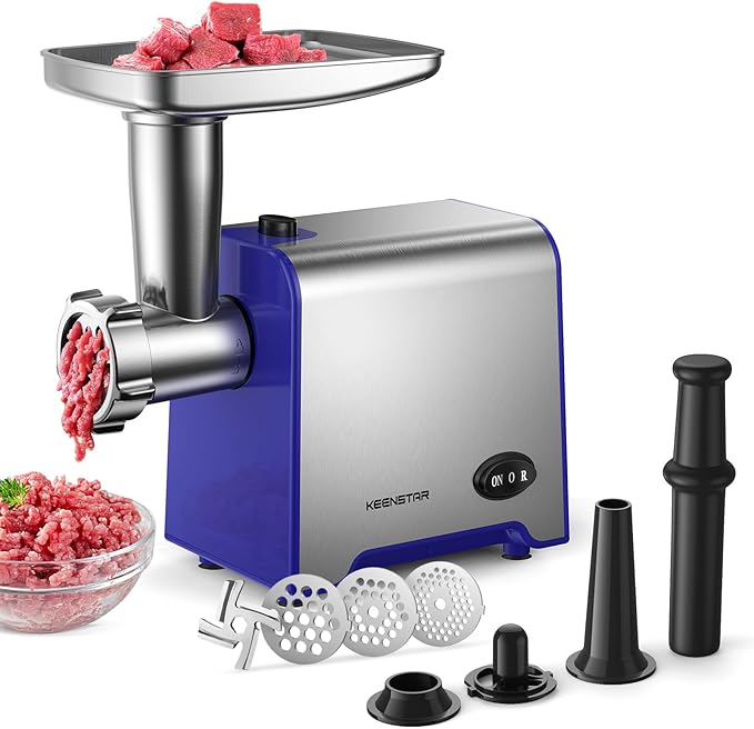 Electric Meat Grinder, Sausage Stuffer Maker 450W(3000W Max) Food Grinder with Blade & 3 Plates, Sausage Stuffer Tubes & Kubbe Kit, Stainless Steel Heavy Duty Meat Mincer Machine for Home Kitchen Use