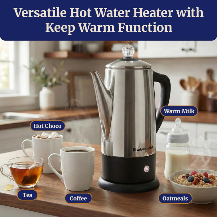 Elite Gourmet 12-Cup Electric Coffee Percolator, Keep Warm, Clear Brew Knob
