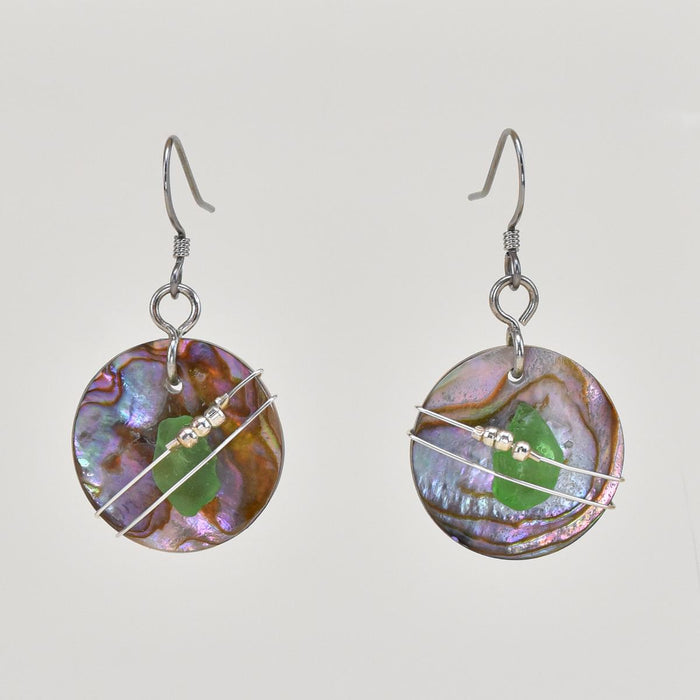 Essence of Fire & Sea Green Beach Glass Earrings front