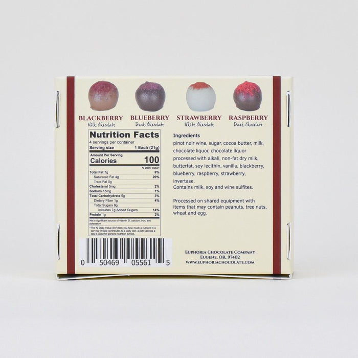 Euphoria Chocolate Oregon Berry Wine Truffles nutrition and engredients