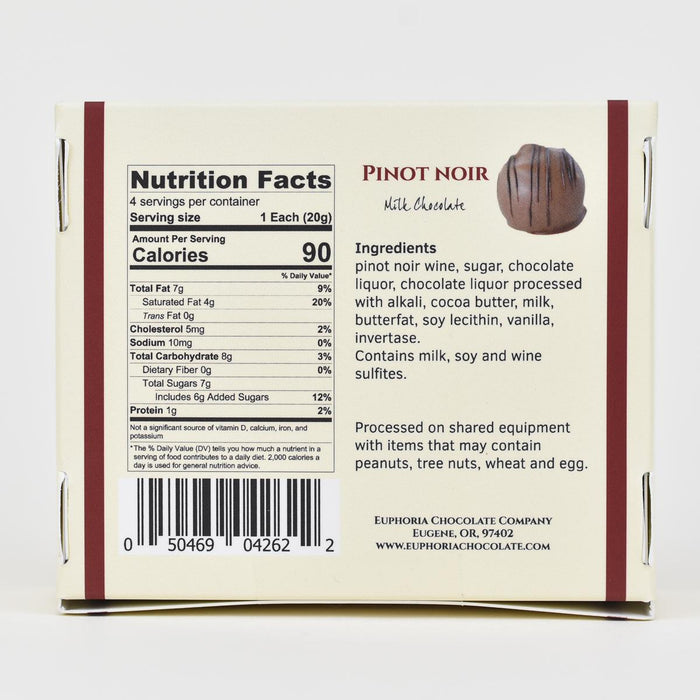 Euphoria Chocolate Pinot Noir Wine Truffles, 4pc nutrition facts