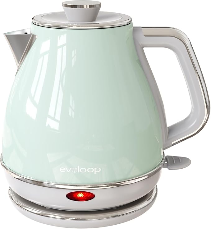 Evoloop Electric Tea Kettle, 1500W /1.0L Hot Water Boiler Heater Pot, Retro Small Electric Kettle, 100% Stainless Steel BPA Free Electric Teapot, Auto Shut-Off & Boil-Dry Protection