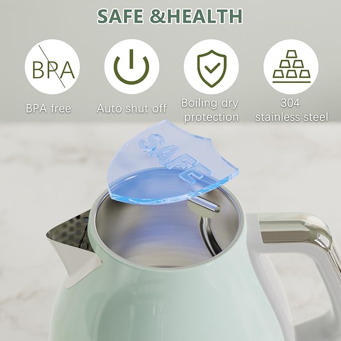 Evoloop Electric Tea Kettle, 1500W /1.0L Hot Water Boiler Heater Pot, Retro Small Electric Kettle, 100% Stainless Steel BPA Free Electric Teapot, Auto Shut-Off & Boil-Dry Protection