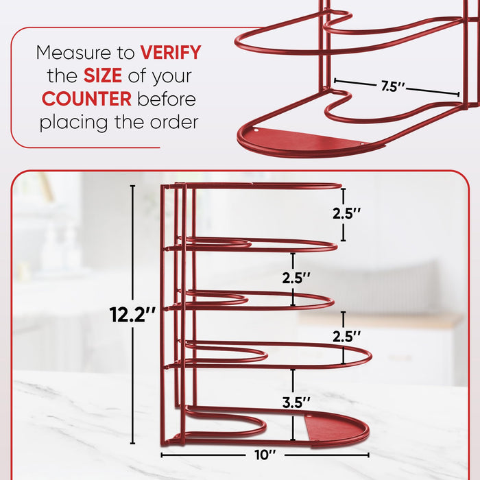 Extreme Matters Heavy-Duty Pots and Pans Organizer | 5-Tier Cookware & Lid Storage Rack | Free-Standing or Wall-Mount | Kitchen Organizer for Cast Iron Skillets, Pots, Frying Pans, Lids | Red