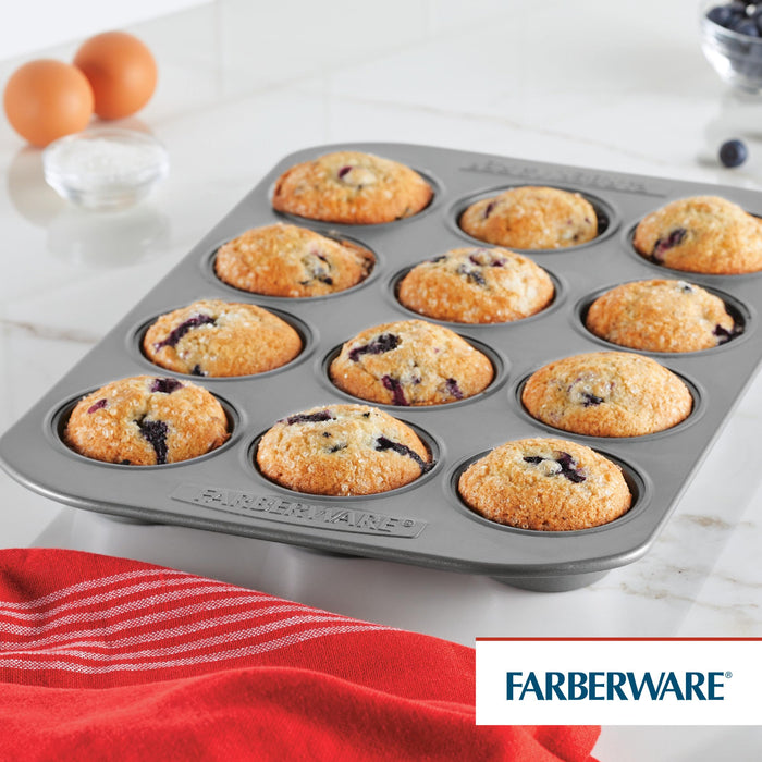 Farberware Bakeware Nonstick Muffin & Cupcake Pans, 12-Cup, Gray