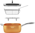FELAMP 9.5-Inch Ceramic Nonstick Deep Square Frying Pan Set with Glass Lid