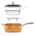 FELAMP 9.5-Inch Ceramic Nonstick Deep Square Frying Pan Set with Glass Lid