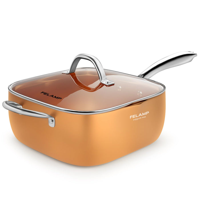 FELAMP 9.5-Inch Ceramic Nonstick Deep Square Frying Pan Set with Glass Lid