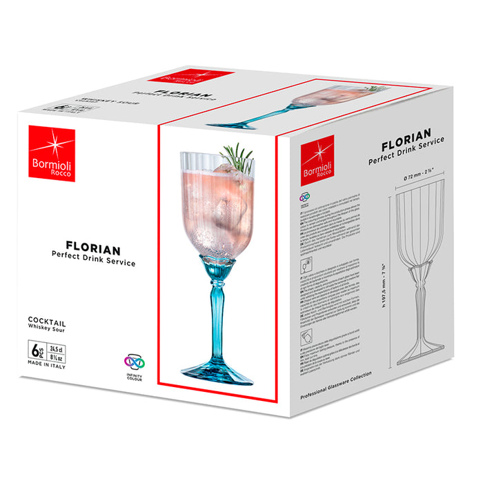 Florian Lucent Blue Calice Cocktail & Whiskey Sour 24,5 Set 6 Pezzi
