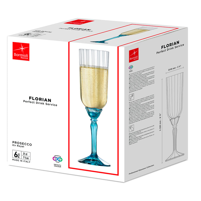 Florian Lucent Blue Calice Prosecco & Kir Royal 21 cl Set 6 Pezzi