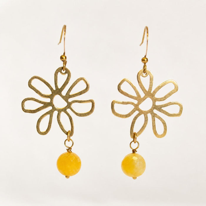 Flower Citrine Drops Threader Earrings