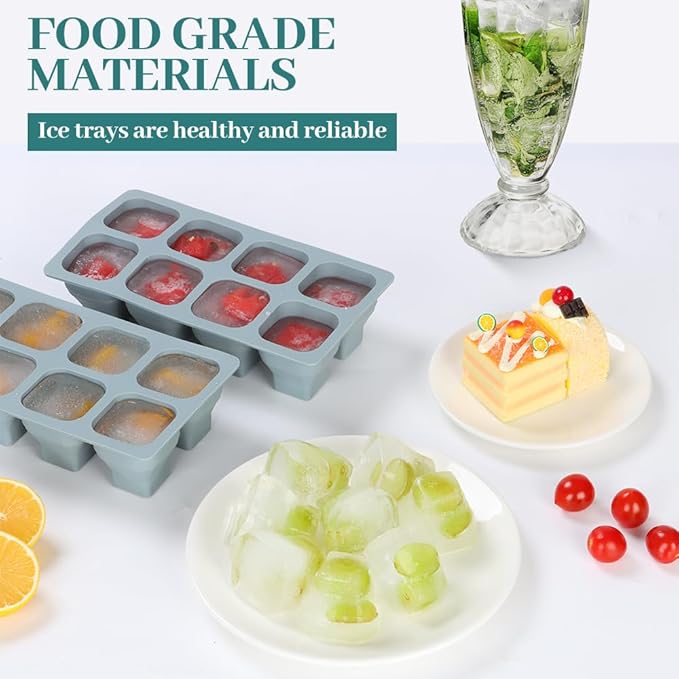 Foldable Ice Cube Trays, 2 Pack Folding Ice Cubes Maker Molds with Lid for Freezer, Easy-Release Silicone Ice Cube Tray Making, Ice Chilling Cocktail、Whiskey、Tea、Coffee、Ice Cream Maker、Baby Food