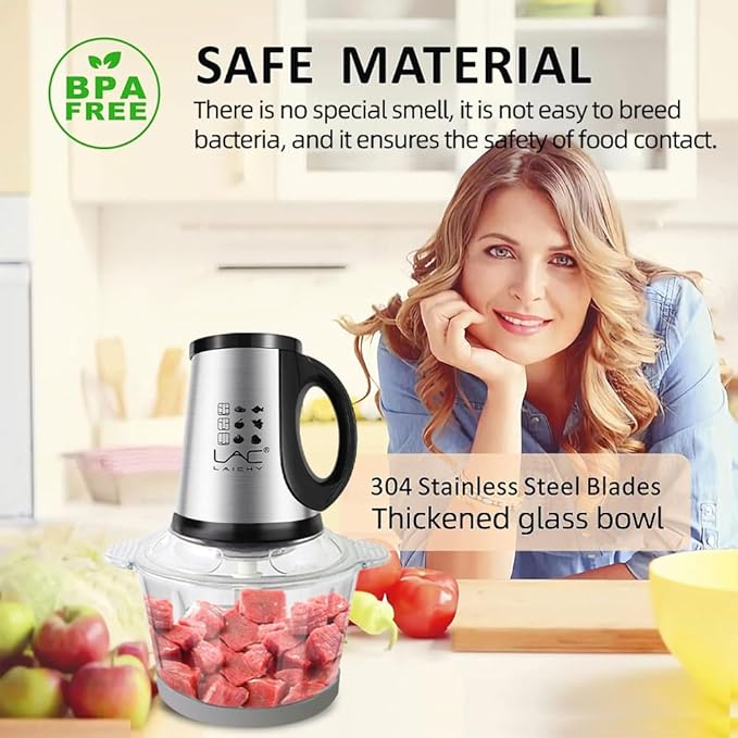 Food Processor,Small Meat Grinder,300W Powerful Pure Chopper Motor Food Choper,Electric Vegetable Choper with 2 Bowls(8 Cup+8 Cup) and 2 Blades for Onion,Baby Food,Meat,Fruit