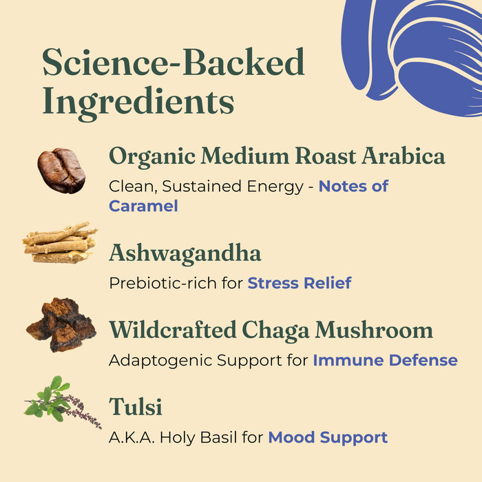 Four Sigmatic Organic Balance Adaptogen Ground Coffee | Medium Roast USDA Organic Coffee with Ashwagandha, Chaga Mushroom, Eleuthero and Tulsi | Focus and Energy Boosting Coffee | 12oz Bag