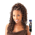 SHAKE N GO model wearing Freetress Gogo Curl 26 inch braids in dark brown with tight spiral curls