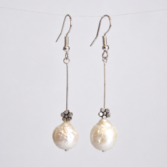 Freshwater Baroque Pearl Silver Dangle Earrings