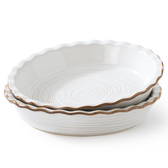 Frewinky 9 Inch Ceramic Pie Pans, Deep Fluted Pie Dishes, White, Set of 2