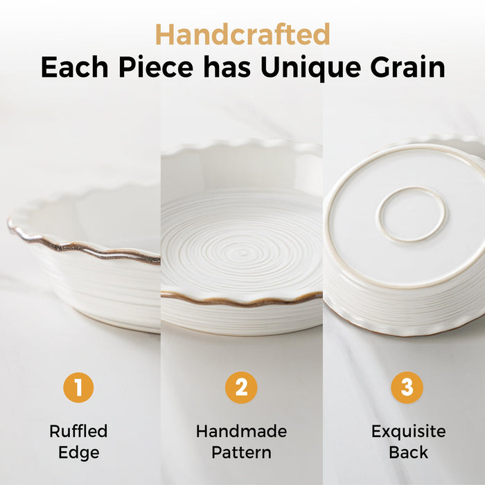 Frewinky 9 Inch Ceramic Pie Pans, Deep Fluted Pie Dishes, White, Set of 2