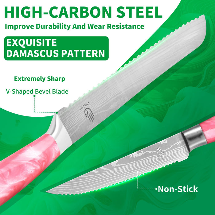 FULLHI 14pcs Block Knife Set, Chef's Knife Steak Knives Set with Block and Sharpener, Kitchen Knife Set, Multi-colour Handle, Gifts for Men Women