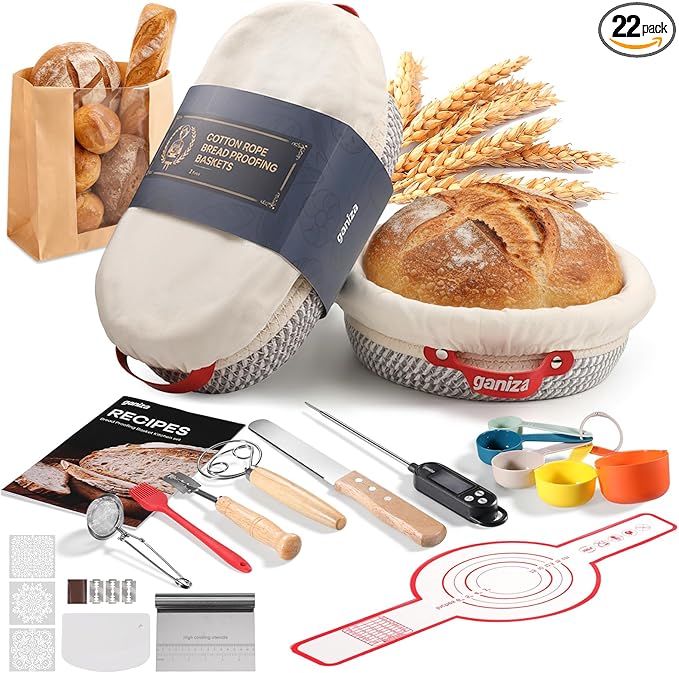 Ganiza 22-Piece Sourdough Proofing Basket Gift Set, Natural Cotton Rope