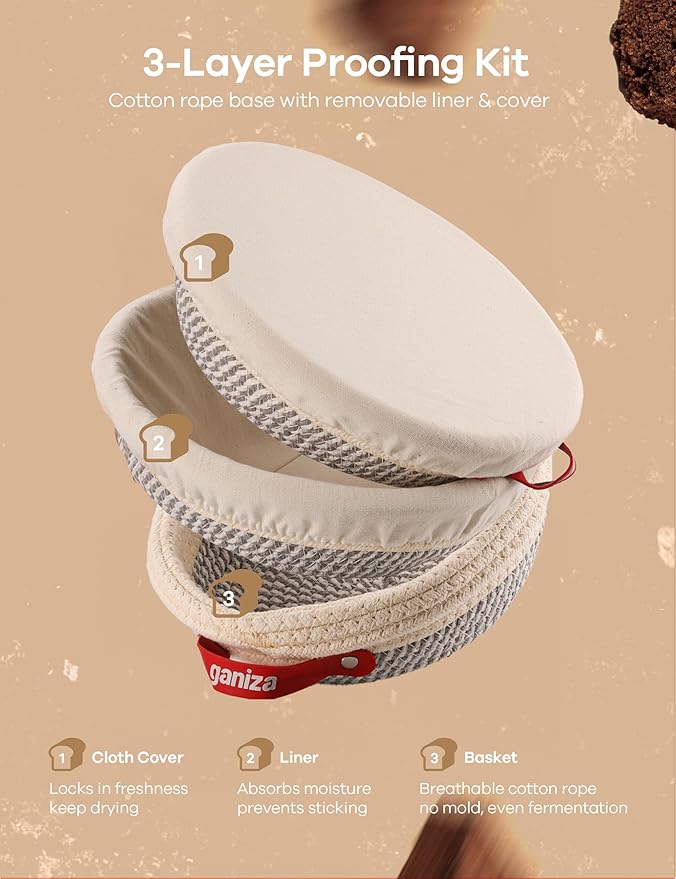 Ganiza 22-Piece Sourdough Proofing Basket Gift Set, Natural Cotton Rope