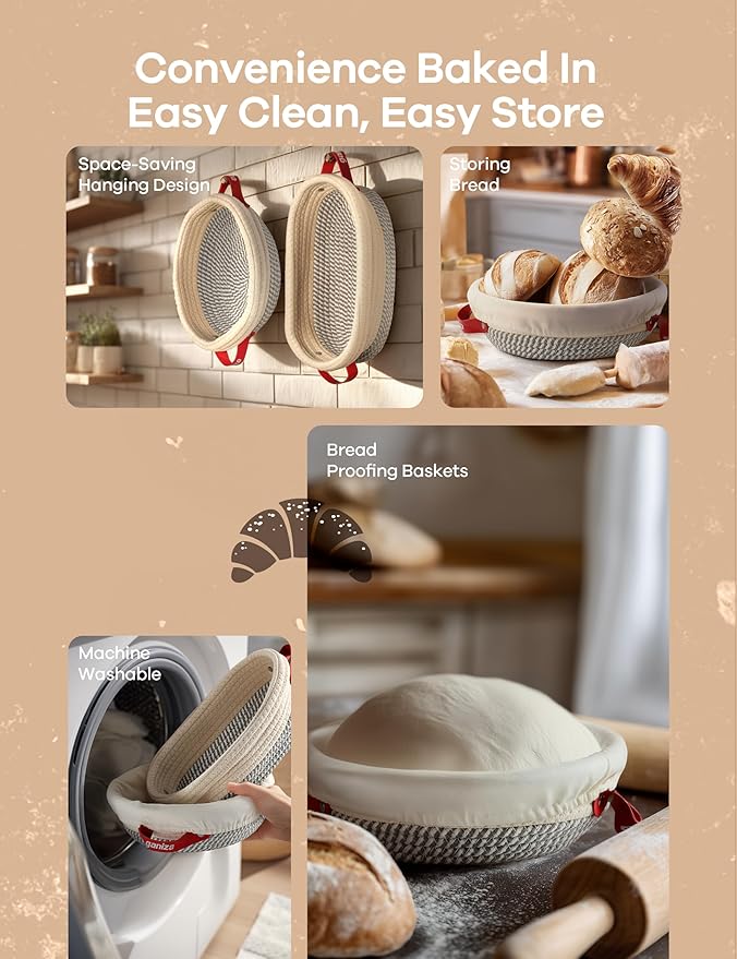 Ganiza 22-Piece Sourdough Proofing Basket Gift Set, Natural Cotton Rope