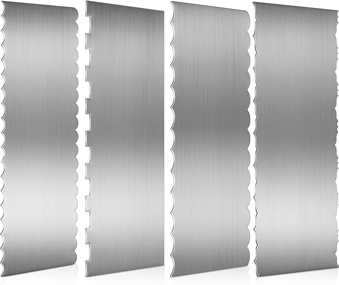 Geiserailie 4 Pcs Metal Cake Comb Scraper, 9 Inch Double Sided 4 Style
