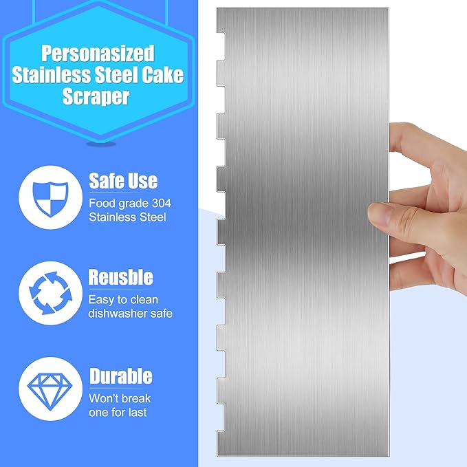 Geiserailie 4 Pcs Metal Cake Comb Scraper, 9 Inch Double Sided 4 Style